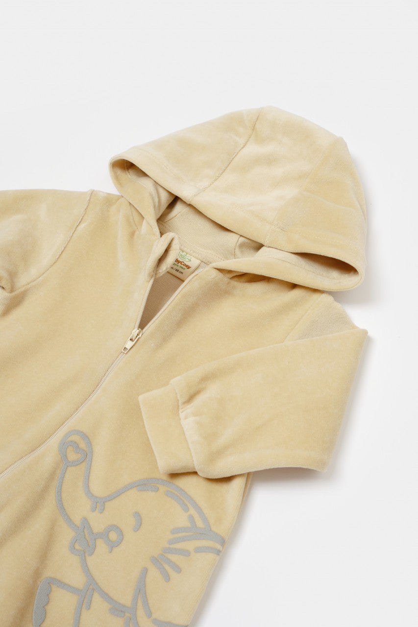 Salopeta Elefant cu maneca lunga si gluga din 80%bumbac organic si 20% poliester - , BabyCosy